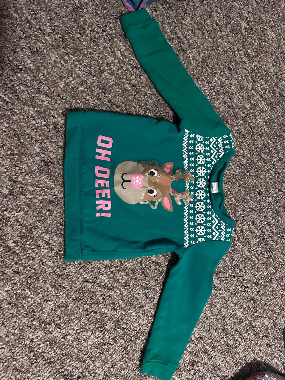 Kids Green 'Oh Deer!' Reindeer Sweatshirt Christmas Sweater